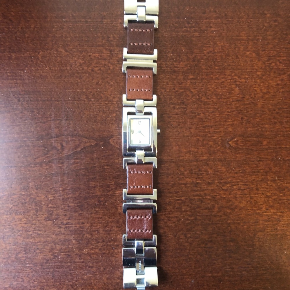 Fossil watch with brown leather band